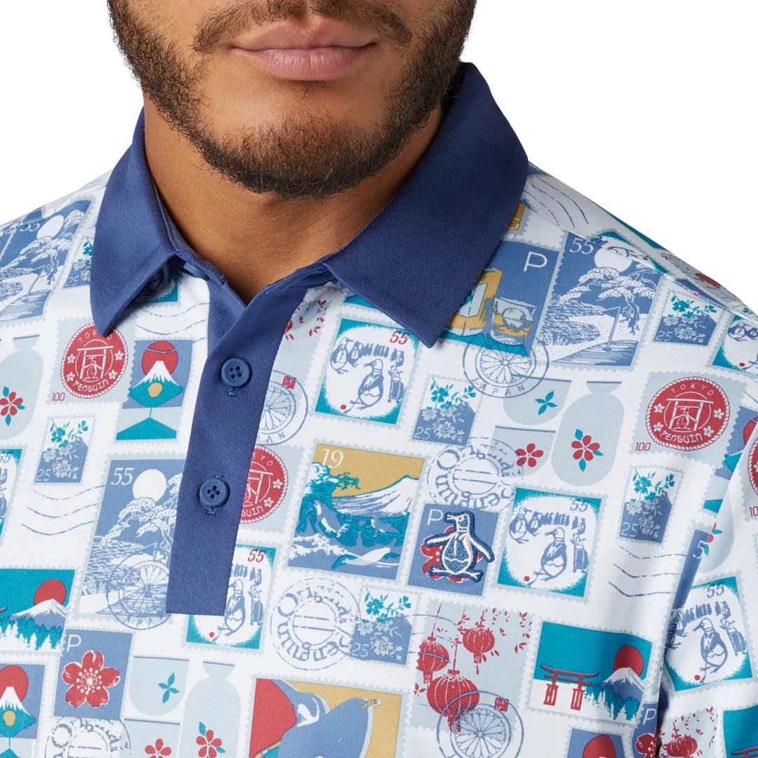 Penguin Pete Stamp Roadmap Halbarm Golf Polo Shirt PENGUIN POLO SHIRTS Penguin